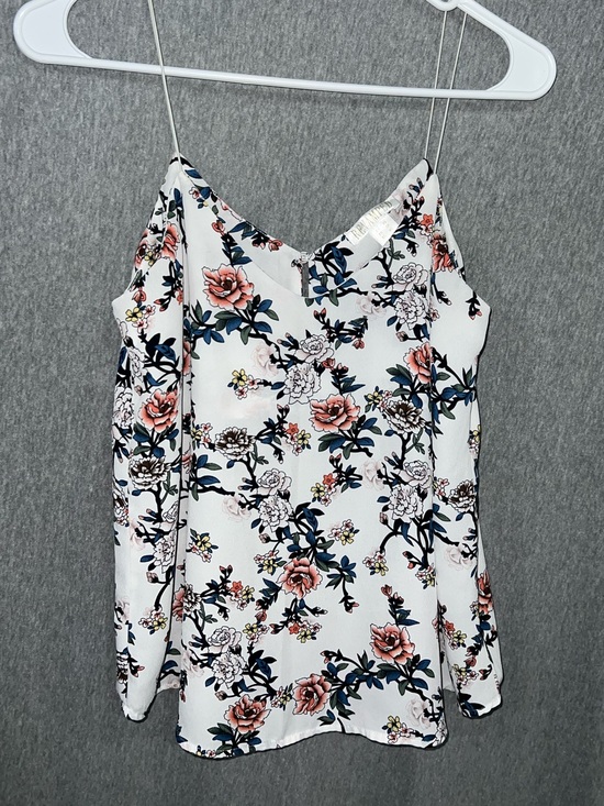 Revamped Tops - Revamped White Pink Floral Spaghetti‎ Strap Camisole V-Neck Tank Top XS